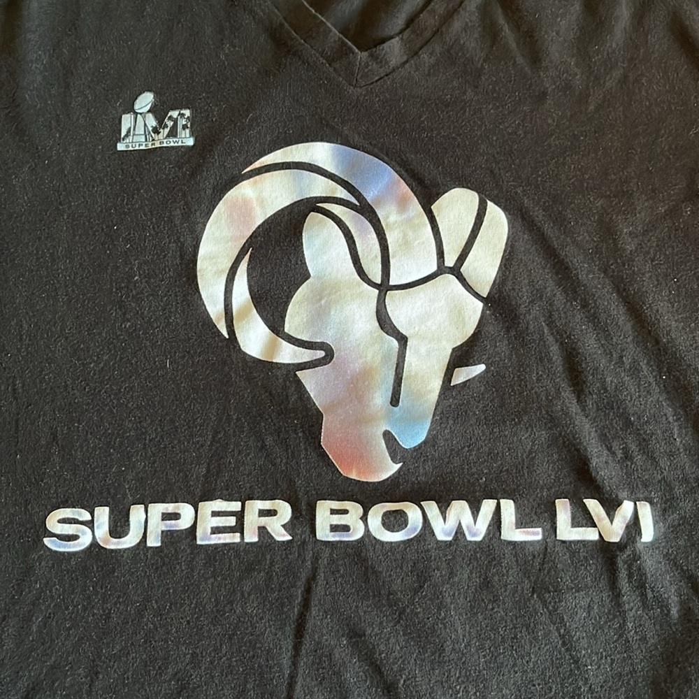 Los Angeles Rams Super Bowl LVI Black V Neck T Shirt Women’s XL Graphic Tee - Picture 2 of 6